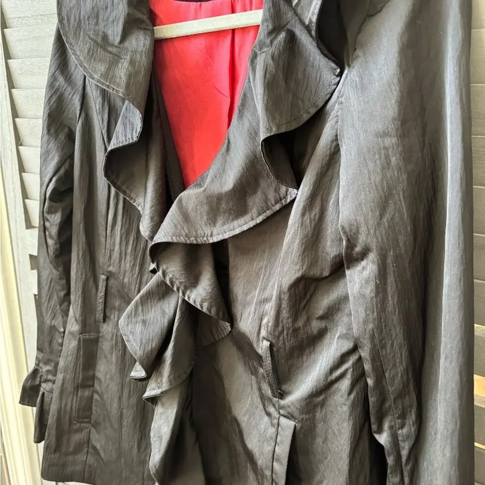 Willi Smith Retro Vintage Black Ruffle Blazer with Red Interior Lining Size S